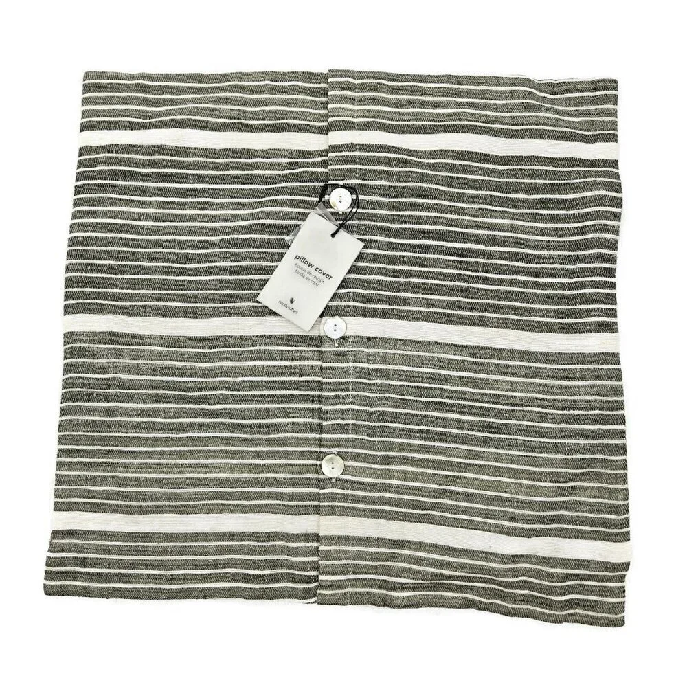 New West Elm Pillow Cover 20 x 20 Olive Green Mini Stripe Cotton Silk